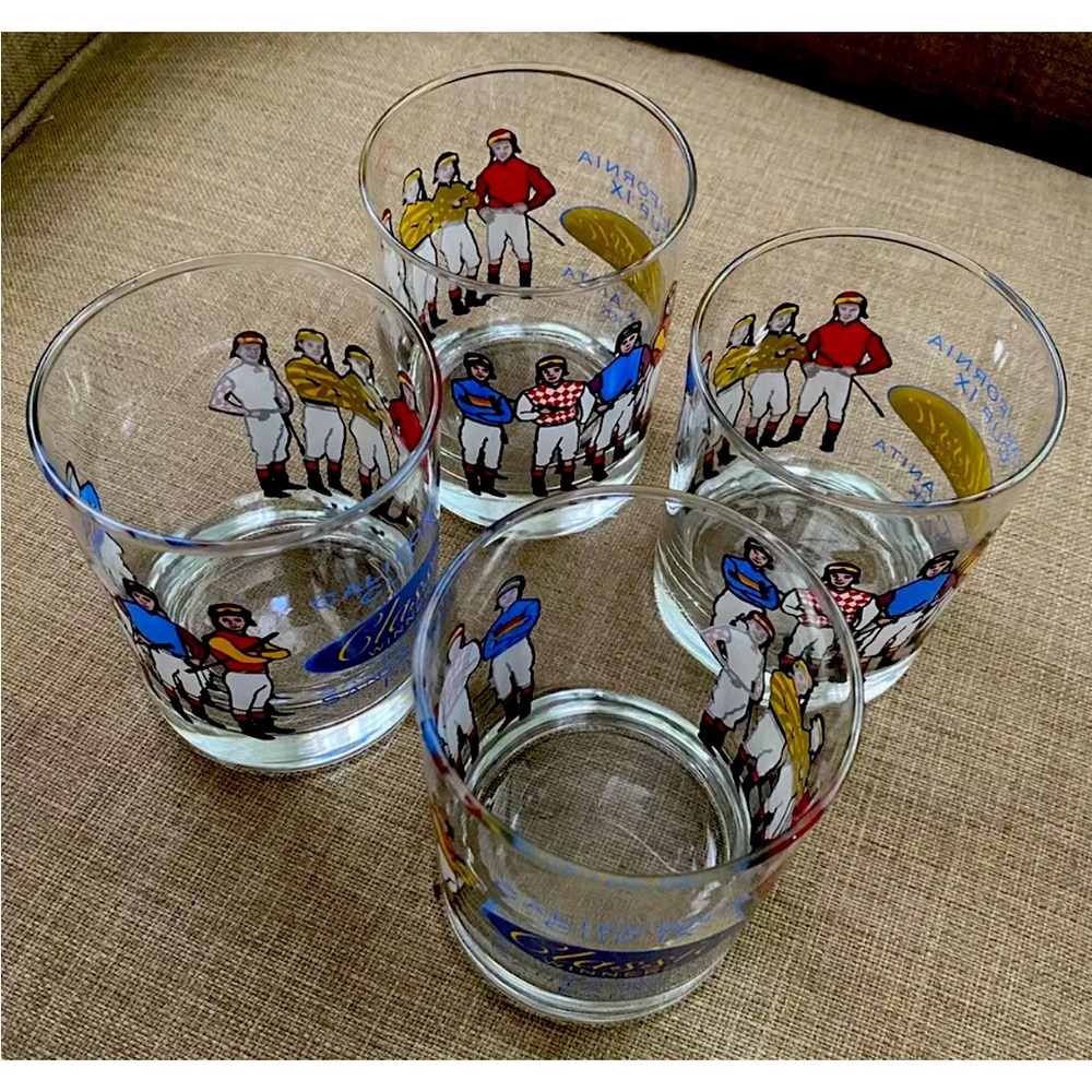 SANTA ANITA California Cup IX Classic Winners 4” Low Ball cocktail Glasses (4)